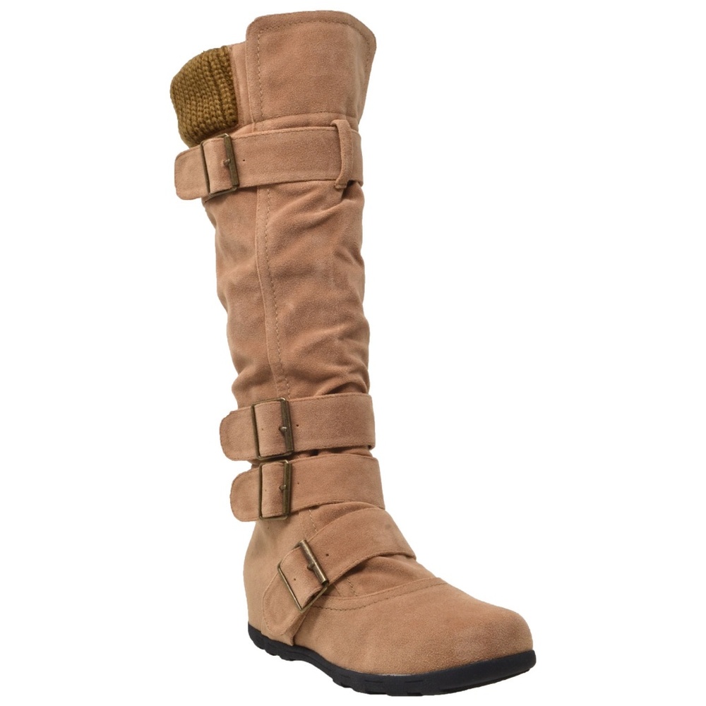 TAUPE STRAPPY KNEE HIGH BOOT